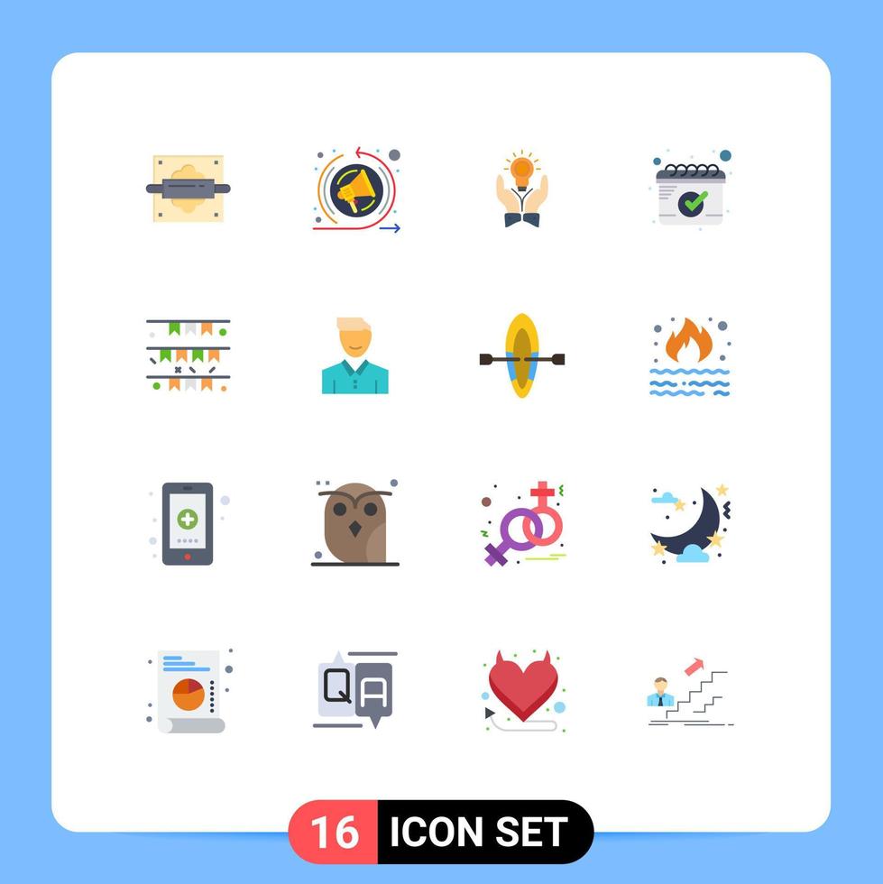 grupo de símbolos de iconos universales de 16 colores planos modernos de calendario de bandera fecha de bulbo marketing paquete editable de elementos creativos de diseño de vectores
