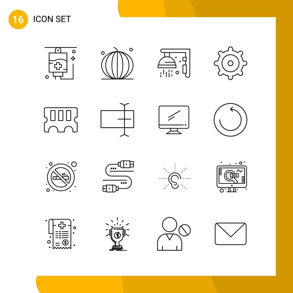 16 Icon Set Line Style Icon Pack Outline Symbols isolated on White Backgound for Responsive Website Designing Creative Black Icon vector background