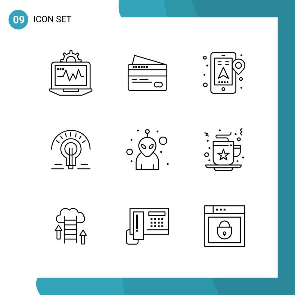 Vector Pack of 9 Outline Symbols Line Style Icon Set on White Background for Web and Mobile