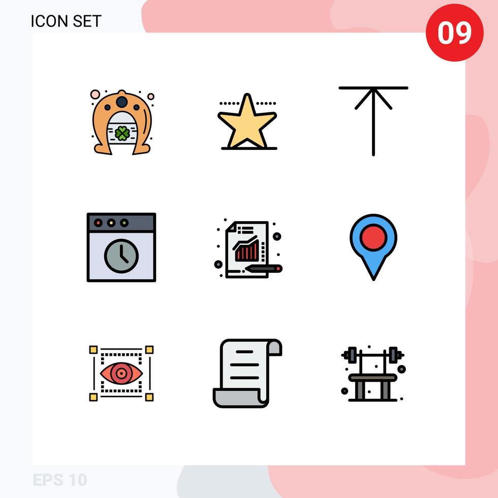 9 Filledline Flat Color concept for Websites Mobile and Apps location report home metrics mac Editable Vector Design Elements