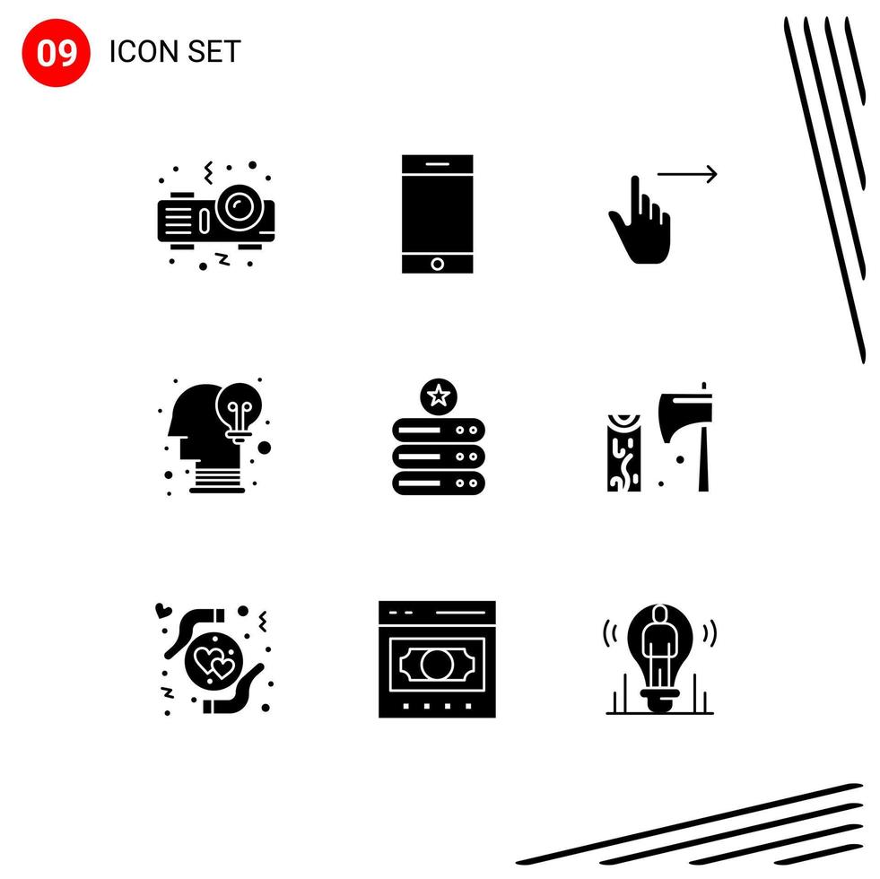 Pictogram Set of 9 Simple Solid Glyphs of server data right opinion creative Editable Vector Design Elements