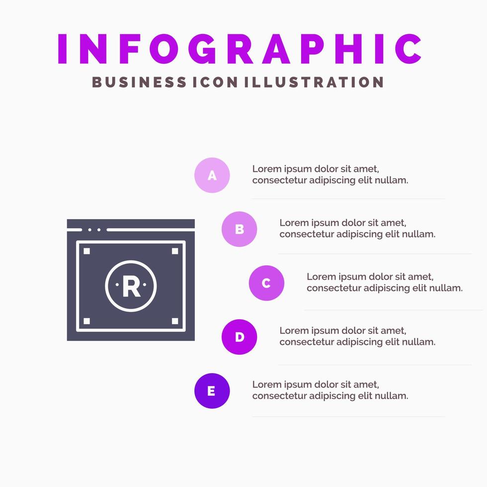 negocio derechos de autor derecho digital en línea icono sólido infografía 5 pasos presentación antecedentes vector