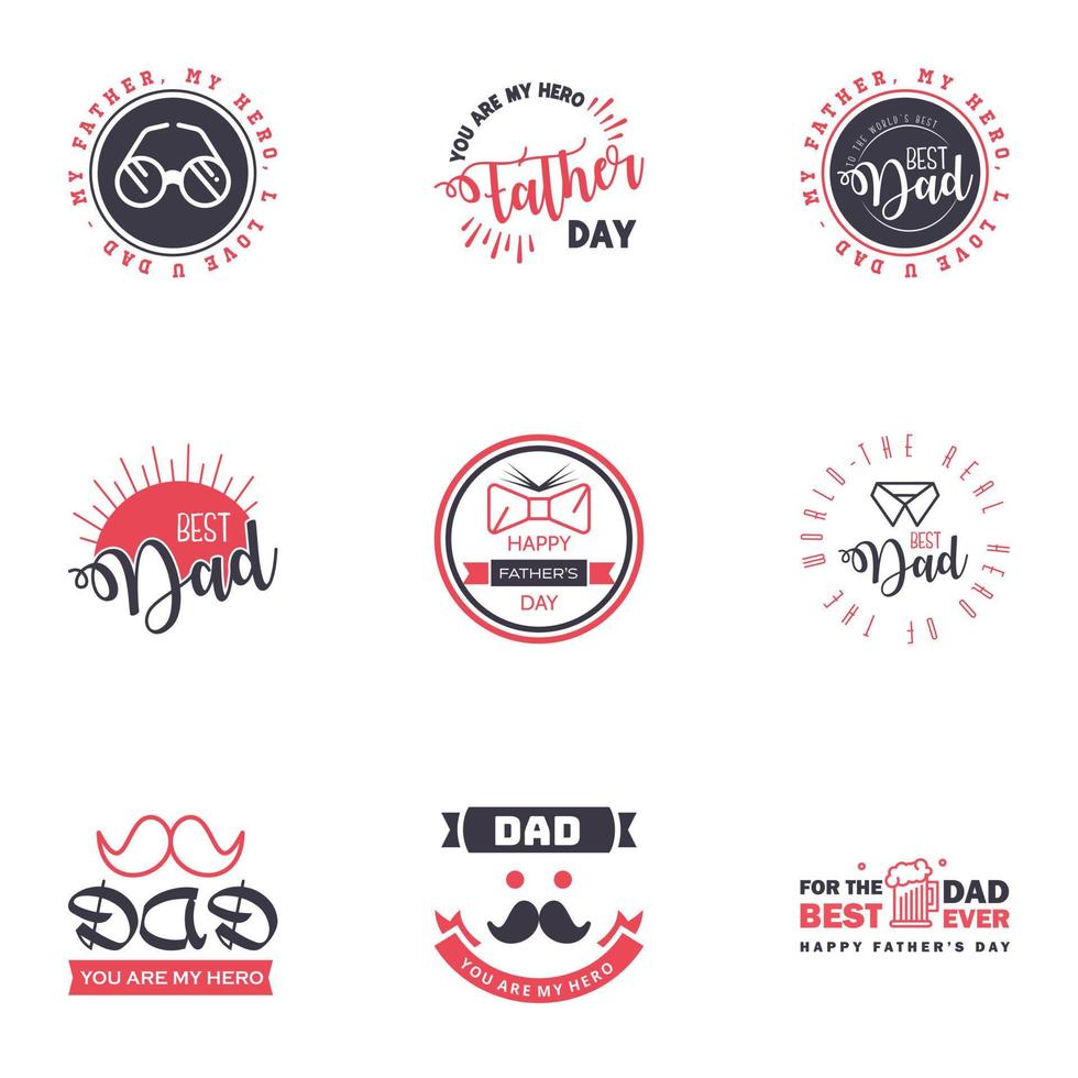 Happy fathers day 9 Black and Pink Typography set Vector typography Vintage lettering for greeting cards banners tshirt design You are the best dad Editable Vector Design Elements