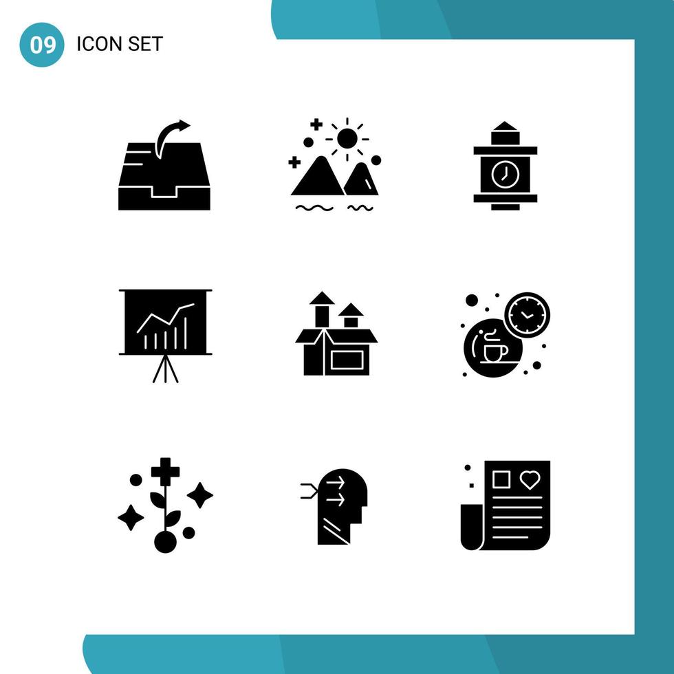 Modern Set of 9 Solid Glyphs Pictograph of performance management train presentation meeting Editable Vector Design Elements