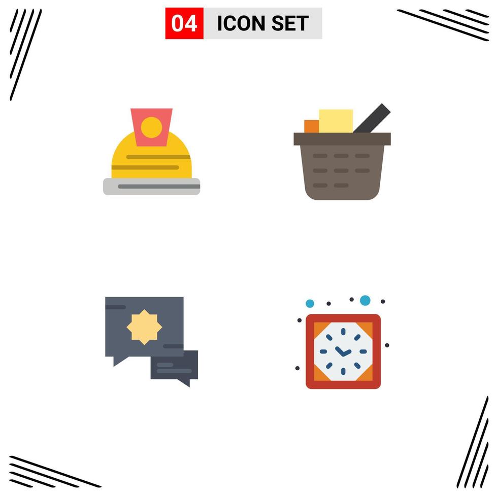 Pack of 4 creative Flat Icons of architecture clock basket islamic wall clock Editable Vector Design Elements