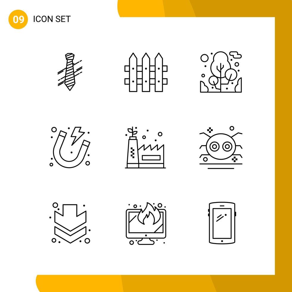 9 Icon Set Line Style Icon Pack Outline Symbols isolated on White Backgound for Responsive Website Designing Creative Black Icon vector background