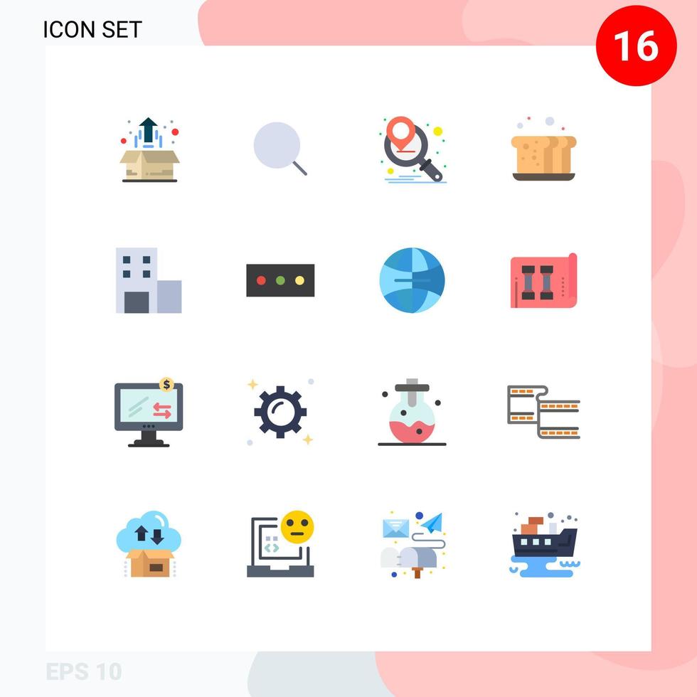 Flat Color Pack of 16 Universal Symbols of education food max bread bakery Editable Pack of Creative Vector Design Elements