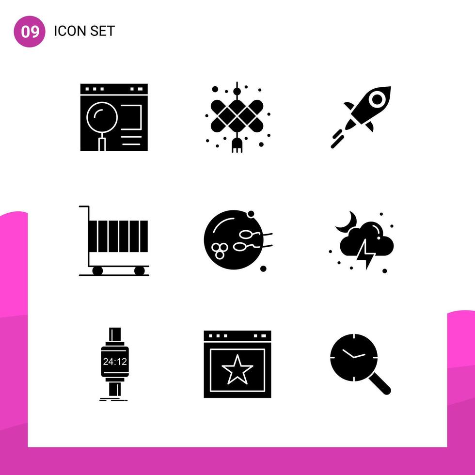 paquete de conjunto de iconos de glifo de 9 iconos sólidos aislados en fondo blanco para el diseño de sitios web receptivos, impresión y aplicaciones móviles, fondo de vector de icono negro creativo