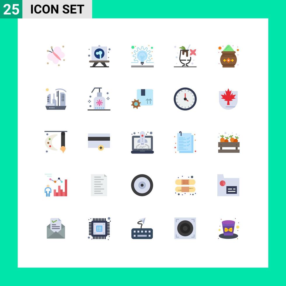 25 Flat Color concept for Websites Mobile and Apps pot color bulb drink cocktail Editable Vector Design Elements