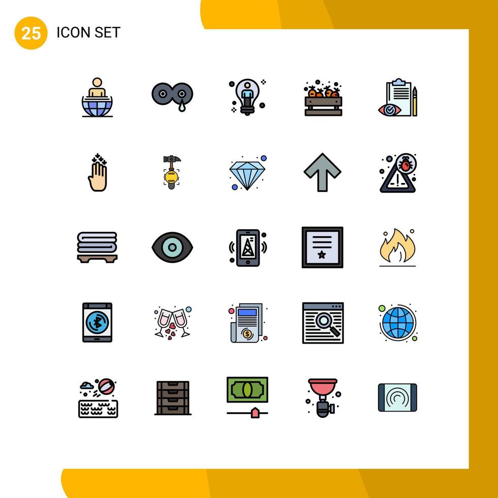 Mobile Interface Filled line Flat Color Set of 25 Pictograms of quality control supermarket bulb shopping male Editable Vector Design Elements