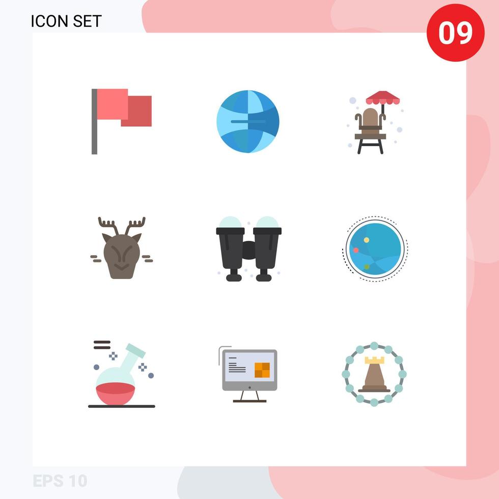 9 Universal Flat Color Signs Symbols of communication travel park camping reindeer Editable Vector Design Elements
