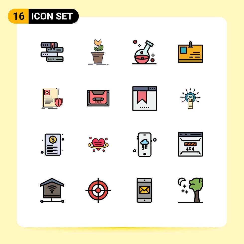 16 concepto de línea llena de color plano para sitios web móviles y aplicaciones pasar tarjeta de identificación laboratorio de tarjeta de planta elementos de diseño de vectores creativos editables