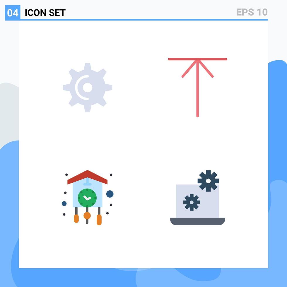 Mobile Interface Flat Icon Set of 4 Pictograms of wheel clock teeth up old Editable Vector Design Elements