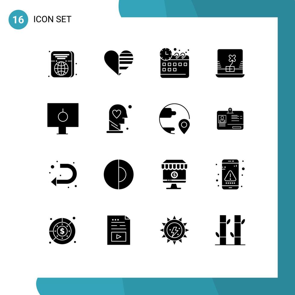 User Interface Pack of 16 Basic Solid Glyphs of password lock gift ireland laptop Editable Vector Design Elements