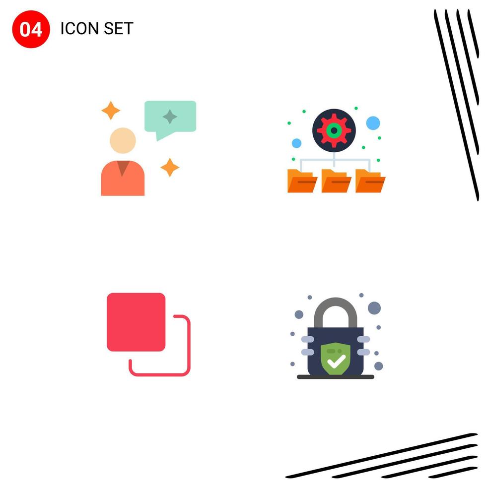 Pictogram Set of 4 Simple Flat Icons of man chat stack database four lock Editable Vector Design Elements