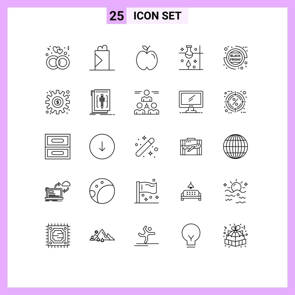 Pictogram Set of 25 Simple Lines of friday science lab education science experiment laboratory research Editable Vector Design Elements