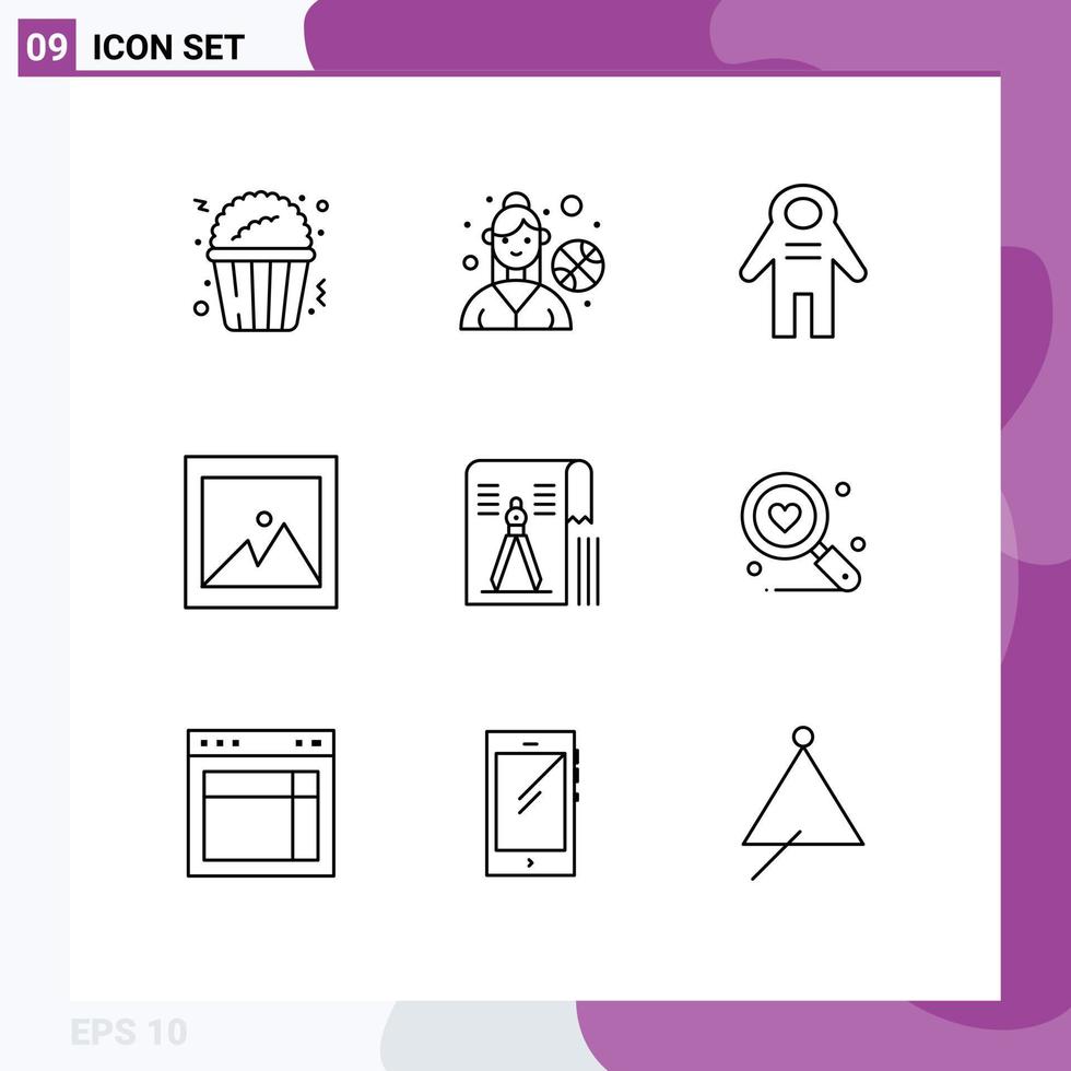 Set of 9 Vector Outlines on Grid for file tool people drawing picture Editable Vector Design Elements