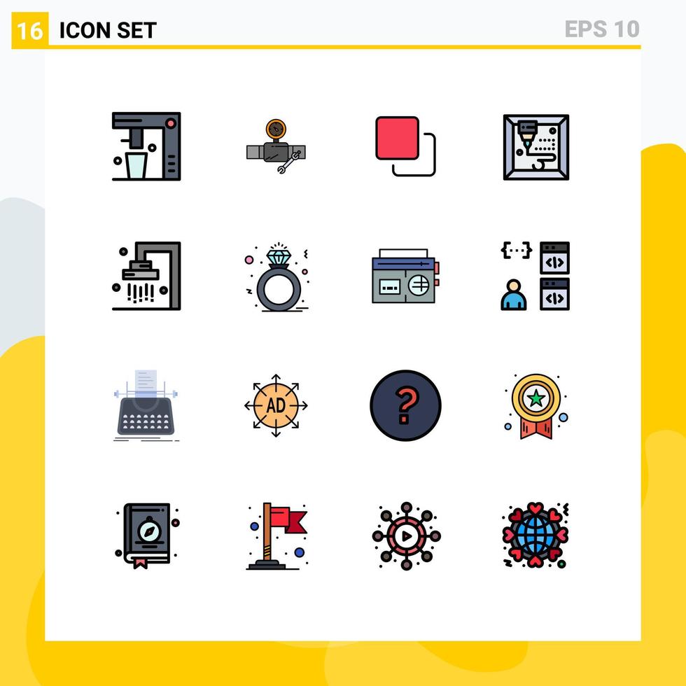 Pictogram Set of 16 Simple Flat Color Filled Lines of bathroom printing repair machine quadruple Editable Creative Vector Design Elements