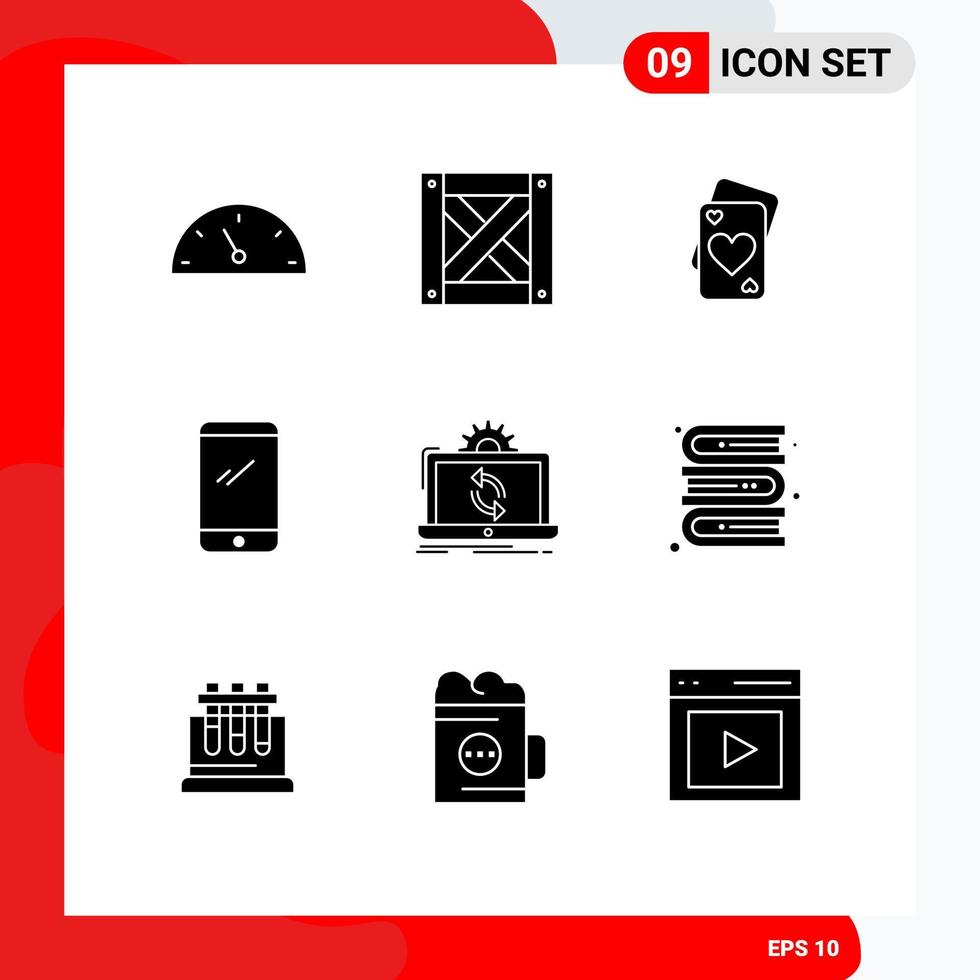 Pack of 9 creative Solid Glyphs of analysis data heart iphone mobile Editable Vector Design Elements