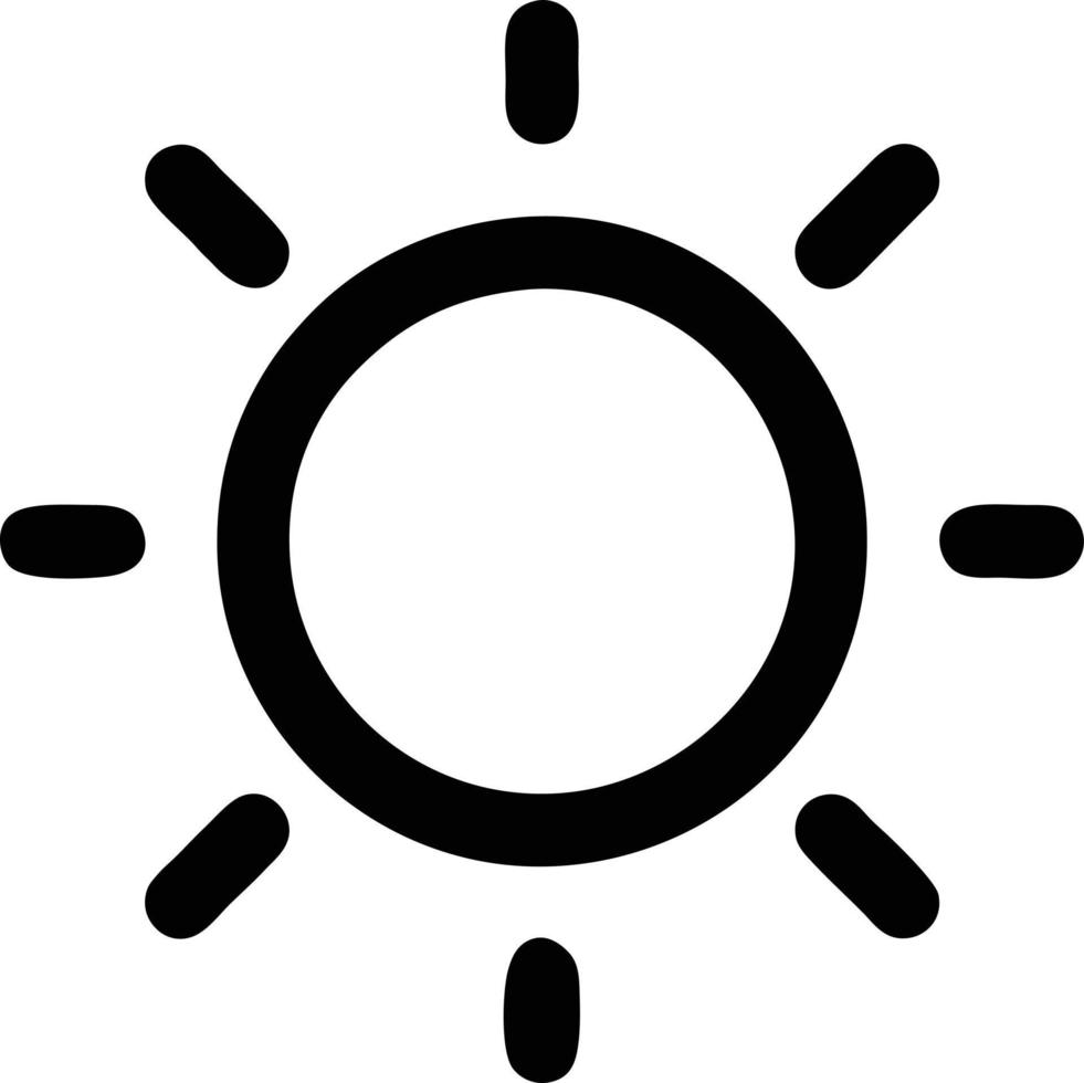 icono de sol en fondo blanco, ilustración del símbolo de icono de sol en negro sobre fondo blanco vector