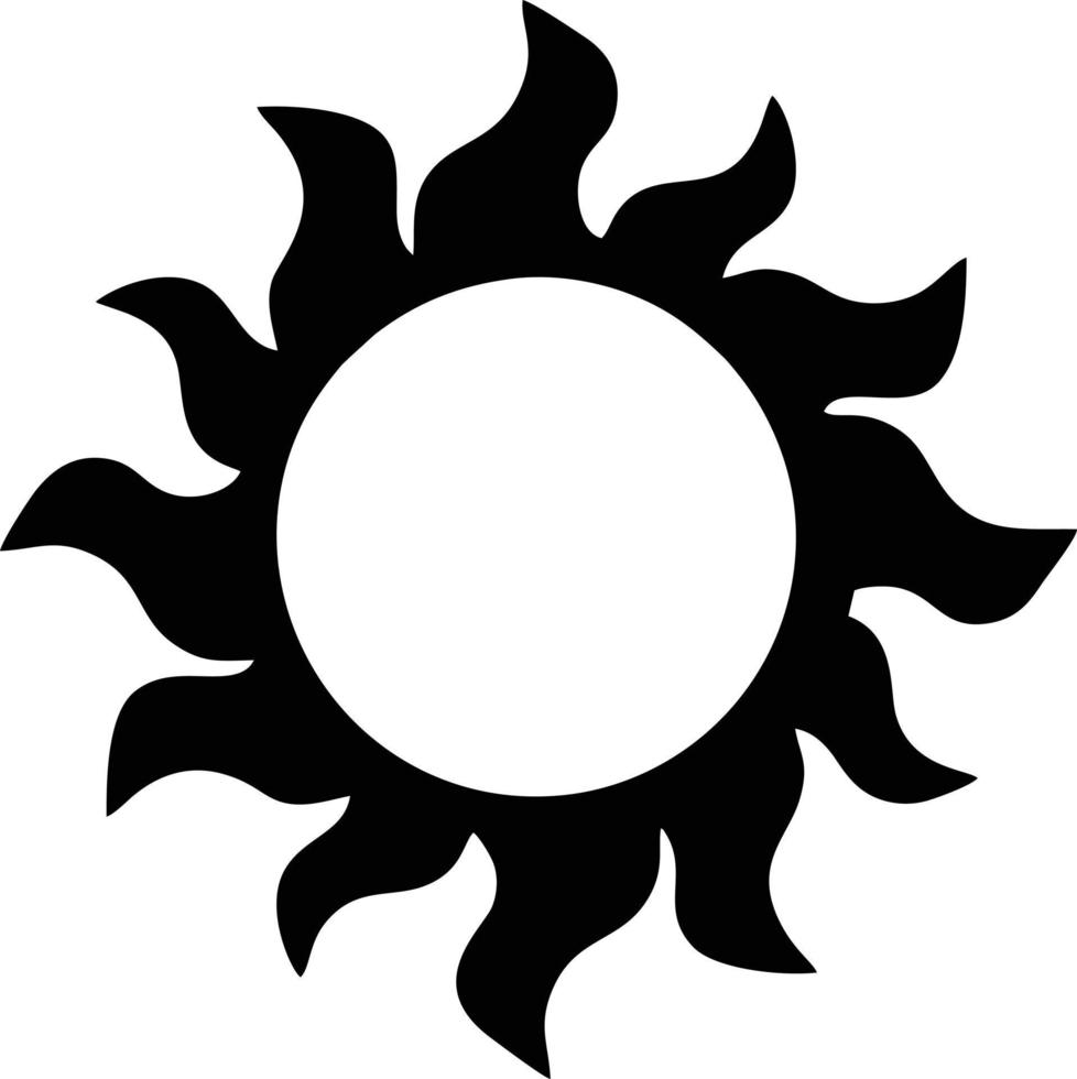 icono de sol en fondo blanco, ilustración del símbolo de icono de sol en negro sobre fondo blanco vector