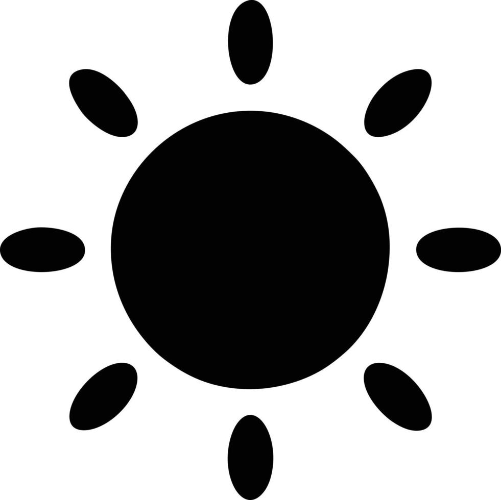 icono de sol en fondo blanco, ilustración del símbolo de icono de sol en negro sobre fondo blanco vector