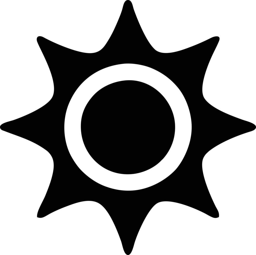 icono de sol en fondo blanco, ilustración del símbolo de icono de sol en negro sobre fondo blanco vector