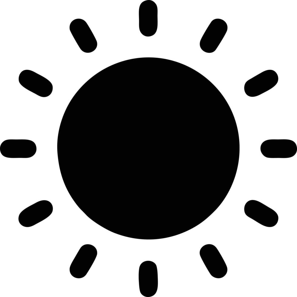 icono de sol en fondo blanco, ilustración del símbolo de icono de sol en negro sobre fondo blanco vector