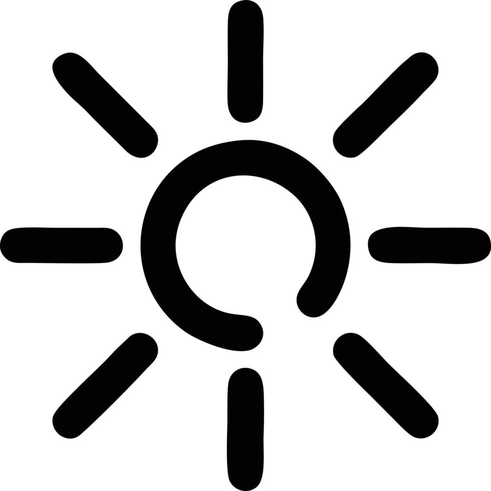 icono de sol en fondo blanco, ilustración del símbolo de icono de sol en negro sobre fondo blanco vector