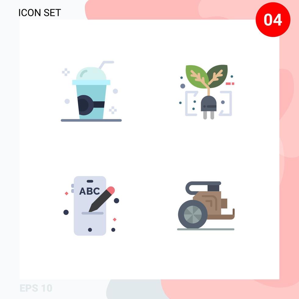4 Creative Icons Modern Signs and Symbols of drink mobile milkshake green phone Editable Vector Design Elements