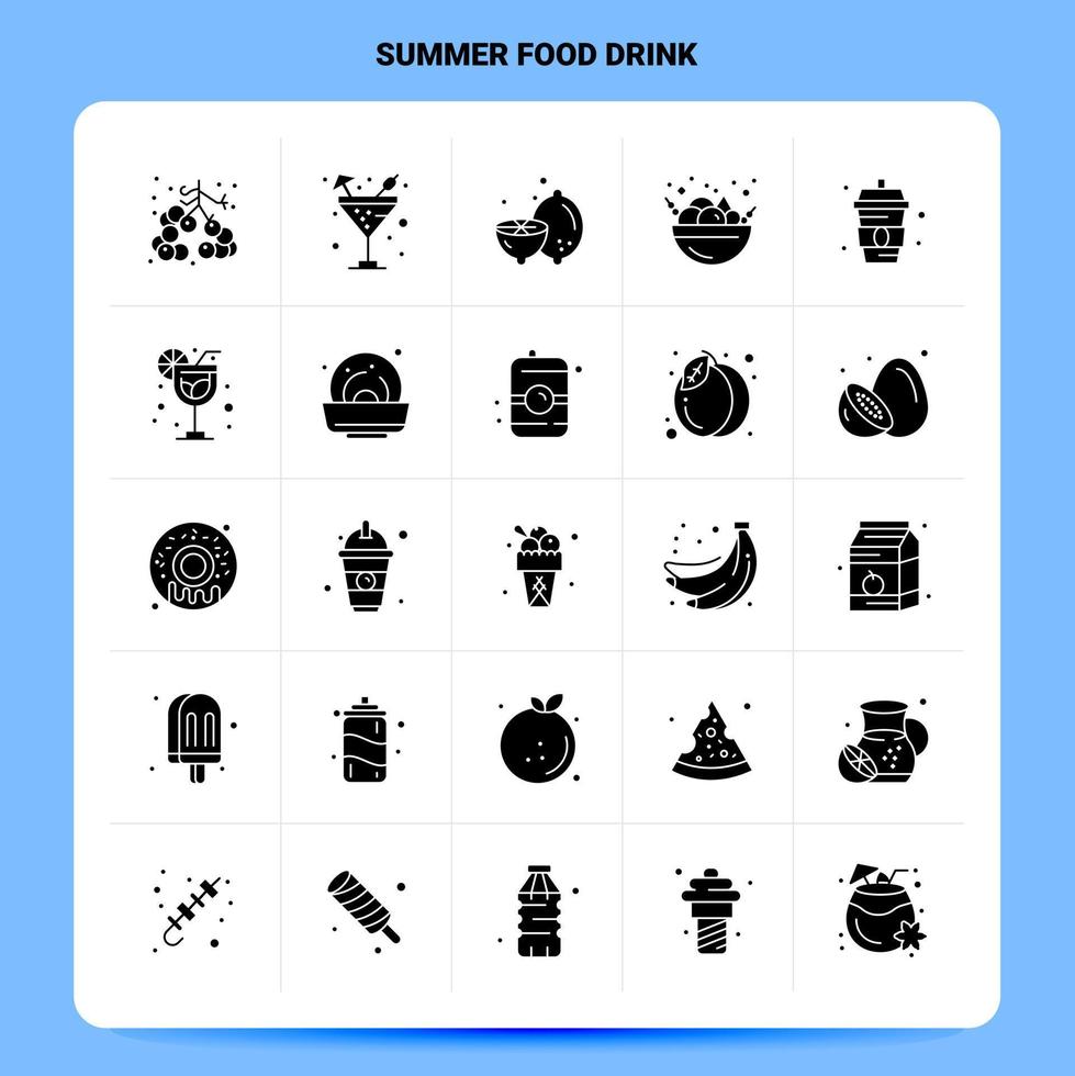 Solid 25 Summer Food Drink Icon set Vector Glyph Style Design Black Icons Set Web and Mobile Business ideas design Vector Illustration