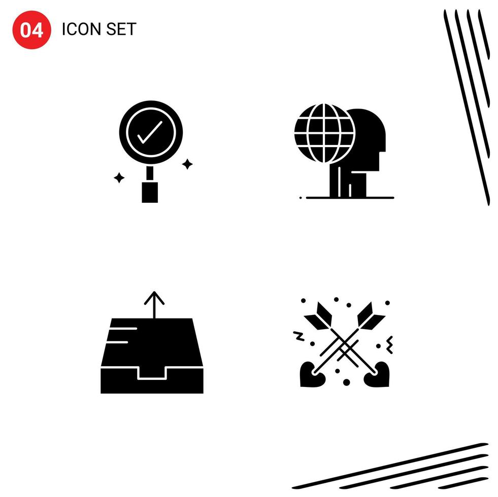 Modern Set of 4 Solid Glyphs Pictograph of business outbox global marketing marketing affection Editable Vector Design Elements