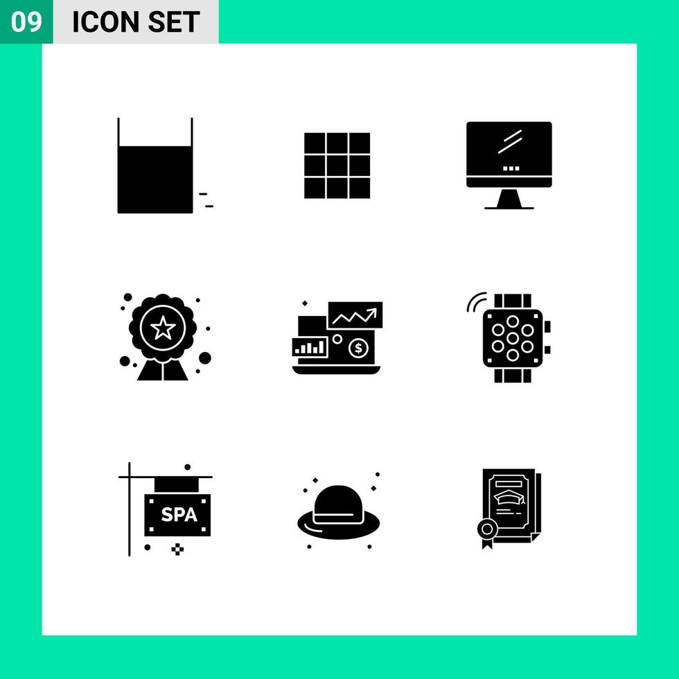 User Interface Pack of 9 Basic Solid Glyphs of dollar sign badge computer seo pc Editable Vector Design Elements
