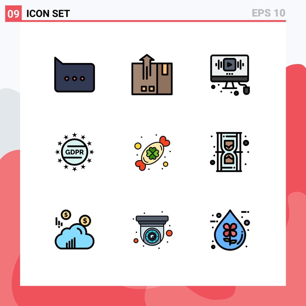 conjunto de pictogramas de 9 colores planos de línea rellena simple de la ley de video de privacidad de dulces elementos de diseño vectorial editables en Internet vector