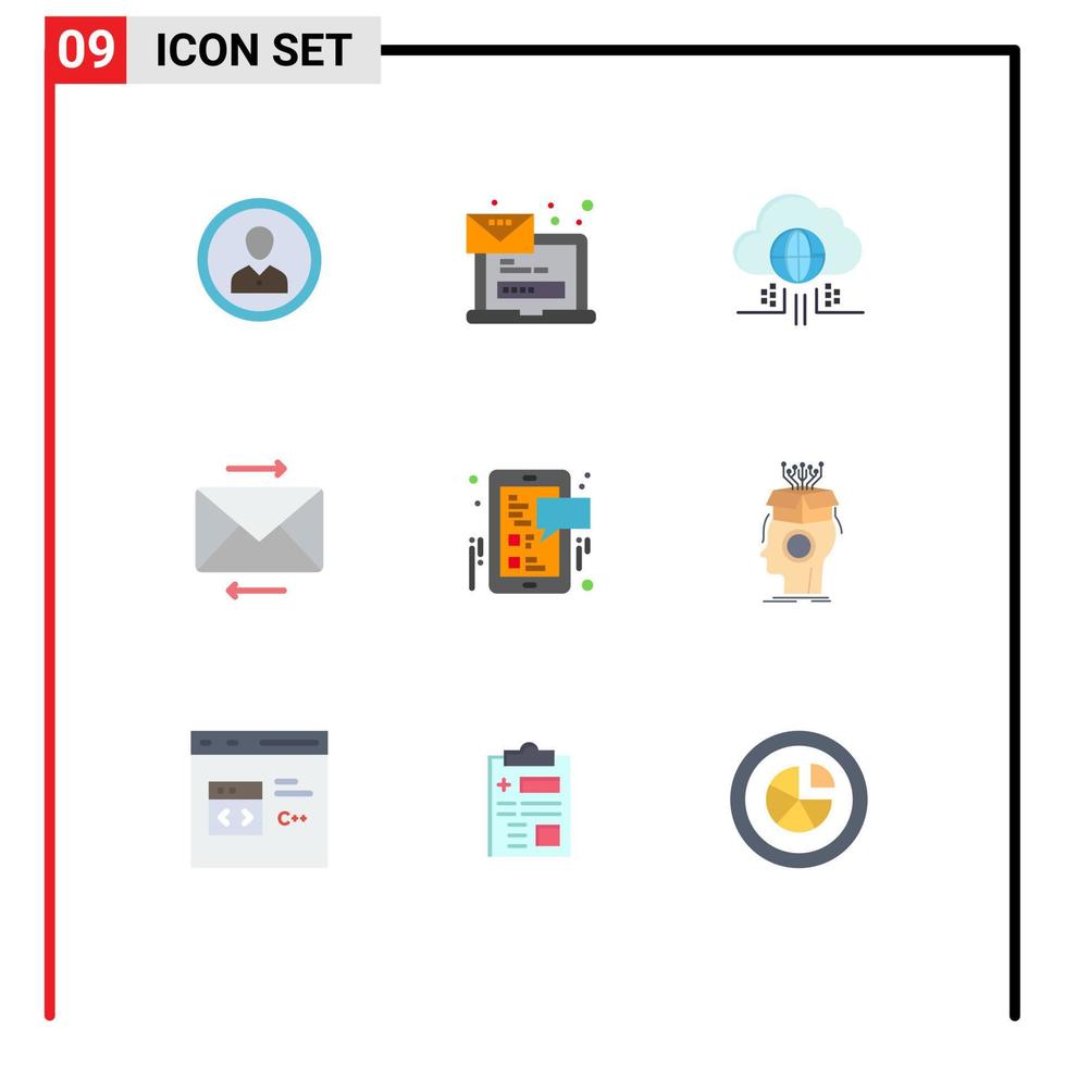9 colores planos universales establecidos para aplicaciones web y móviles compartir tecnología correo electrónico nube Internet elementos de diseño vectorial editables vector