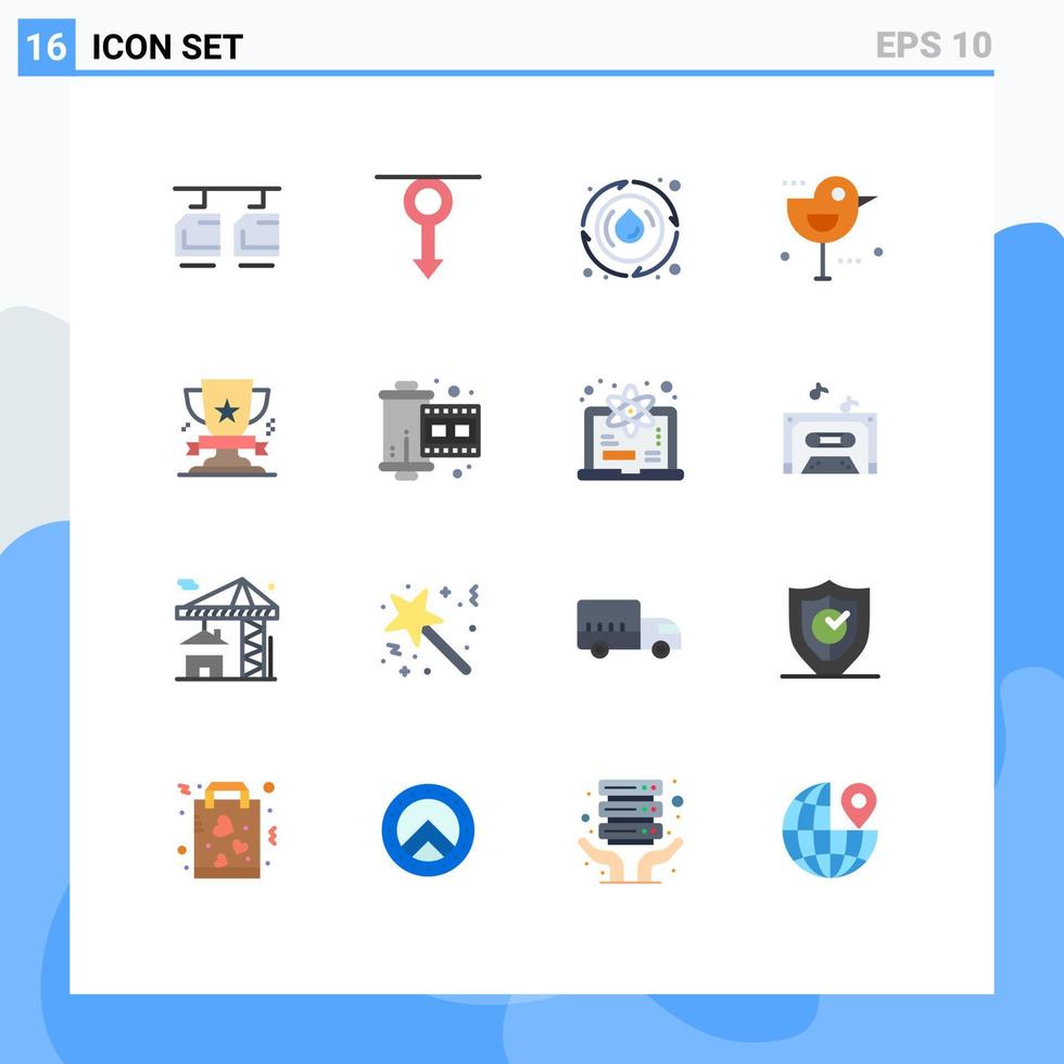 Mobile Interface Flat Color Set of 16 Pictograms of award sparrow men bird energy Editable Pack of Creative Vector Design Elements