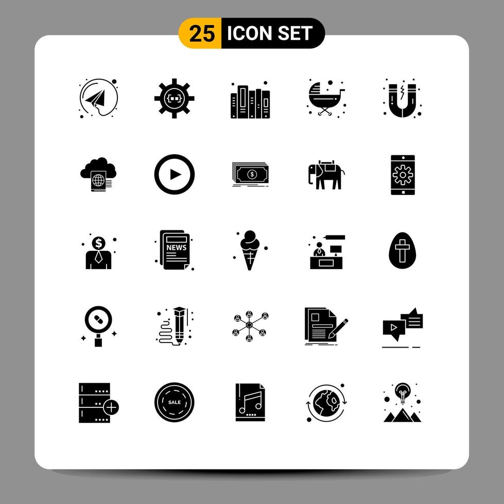 Pictogram Set of 25 Simple Solid Glyphs of attraction stroller history push baby Editable Vector Design Elements