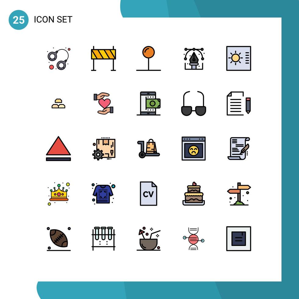Group of 25 Modern Filled line Flat Colors Set for pen drawing obstacle design pointer Editable Vector Design Elements