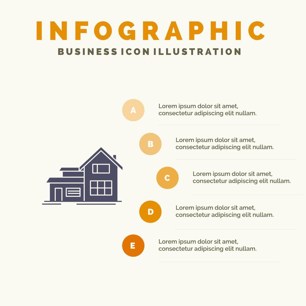 casa casa edificio apartamento sólido icono infografía 5 pasos presentación antecedentes vector