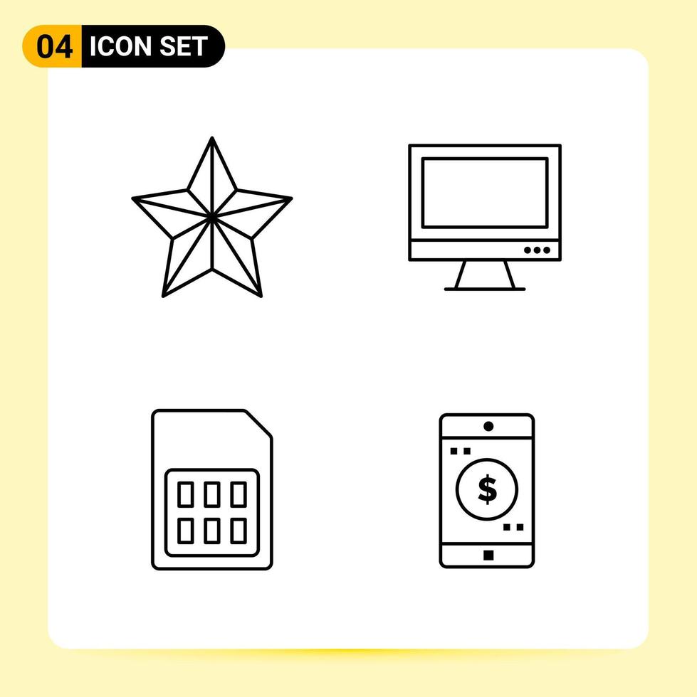 4 Creative Icons for Modern website design and responsive mobile apps 4 Outline Symbols Signs on White Background 4 Icon Pack Creative Black Icon vector background