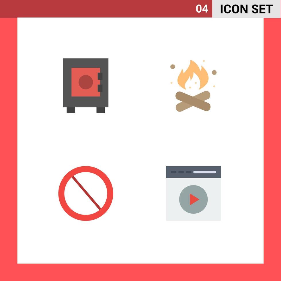 Set of 4 Modern UI Icons Symbols Signs for locker deny camp hot trash Editable Vector Design Elements
