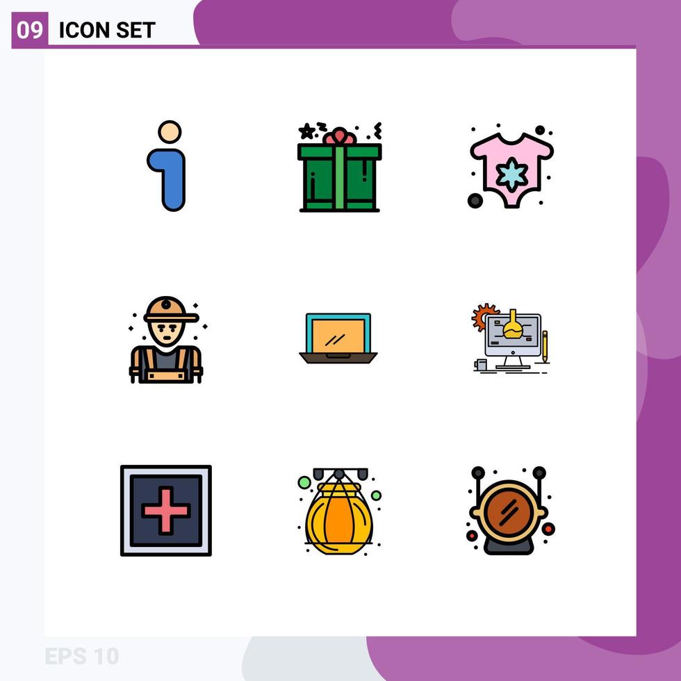 Pictogram Set of 9 Simple Filledline Flat Colors of desktop plumbing baby plumber mechanic Editable Vector Design Elements