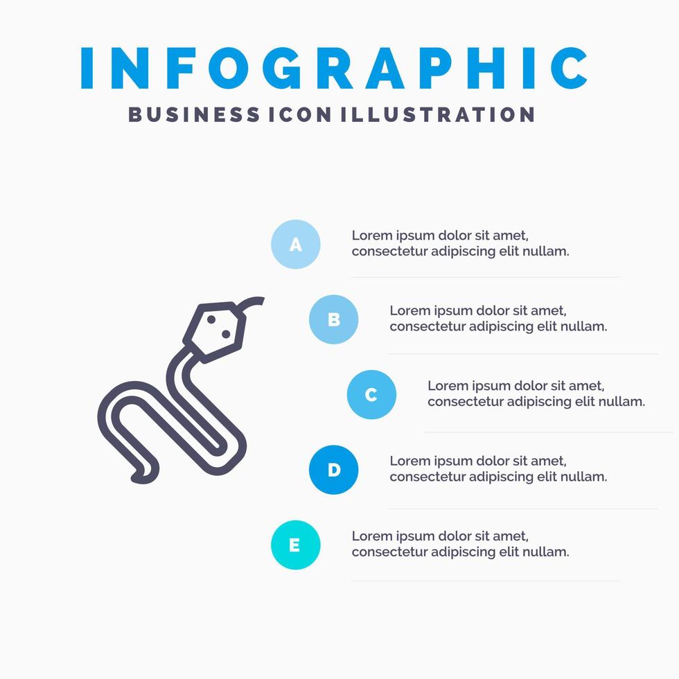 cobra animal india rey línea icono con 5 pasos presentación infografía fondo vector