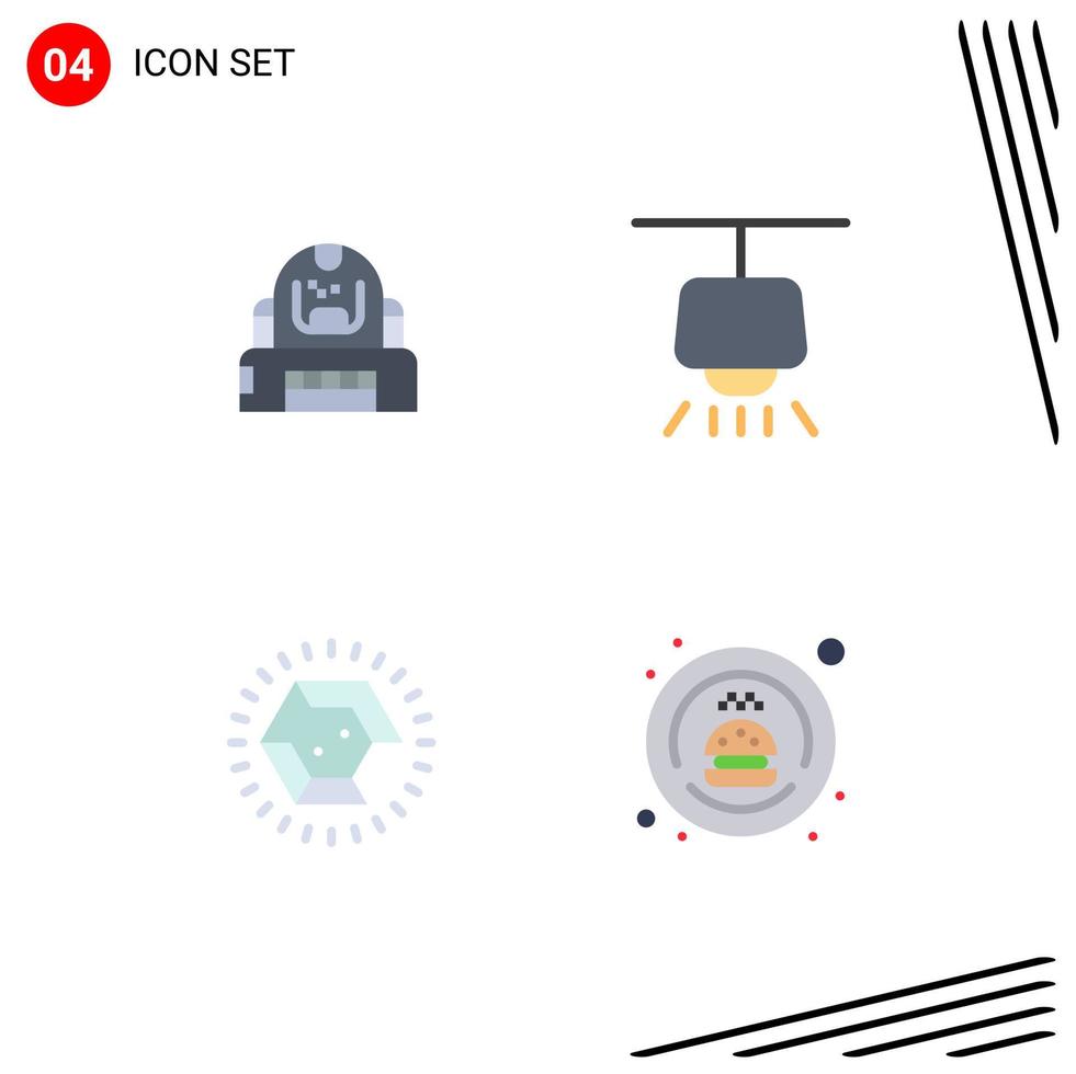 4 concepto de icono plano para sitios web móviles y aplicaciones astronauta joyería casco lámpara boda elementos de diseño vectorial editables vector