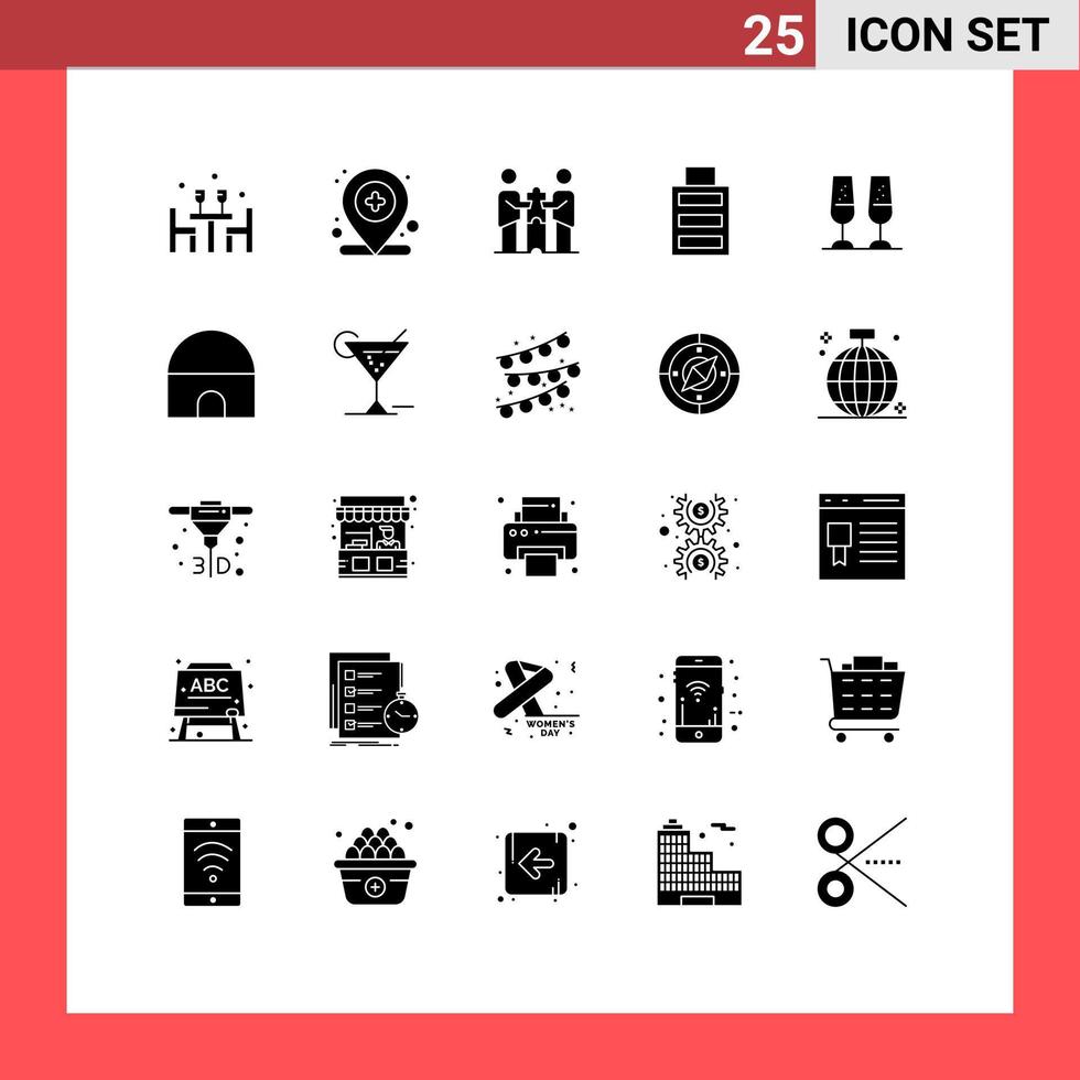Set of 25 Modern UI Icons Symbols Signs for celebration full medical battery partners Editable Vector Design Elements