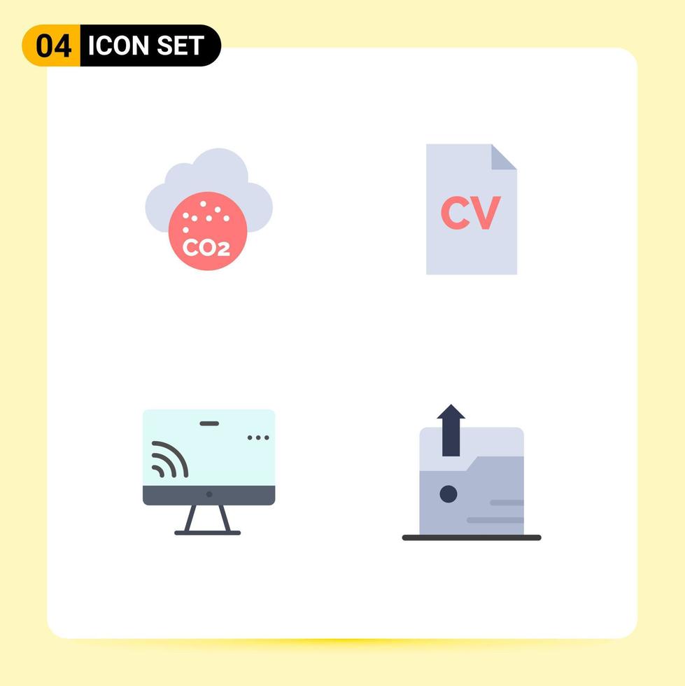 Set of 4 Commercial Flat Icons pack for air monnitor pollution high school wifi Editable Vector Design Elements