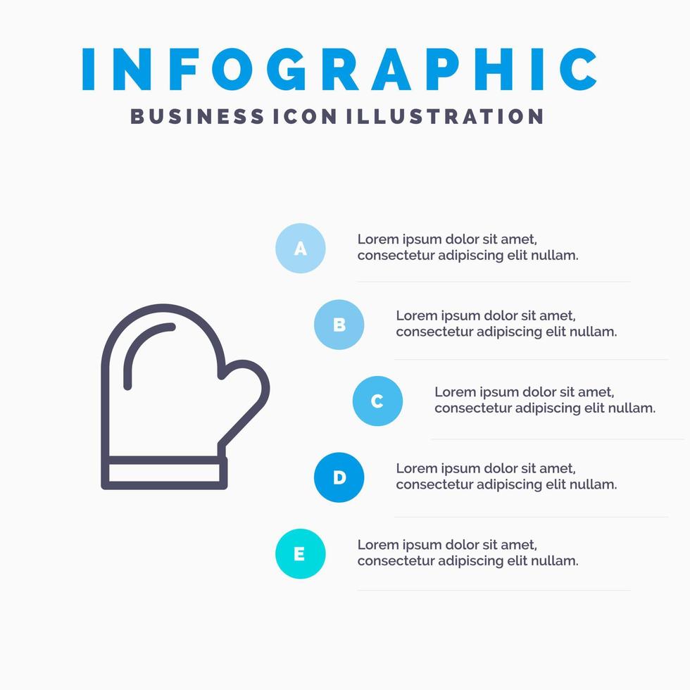 guante agarradera guantes cocina horno azul infografía plantilla 5 pasos vector línea icono plantilla