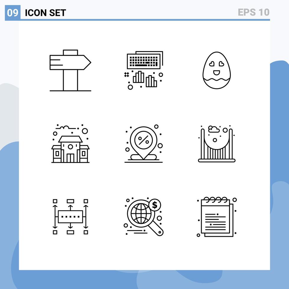 Pictogram Set of 9 Simple Outlines of pin location happy discount school Editable Vector Design Elements