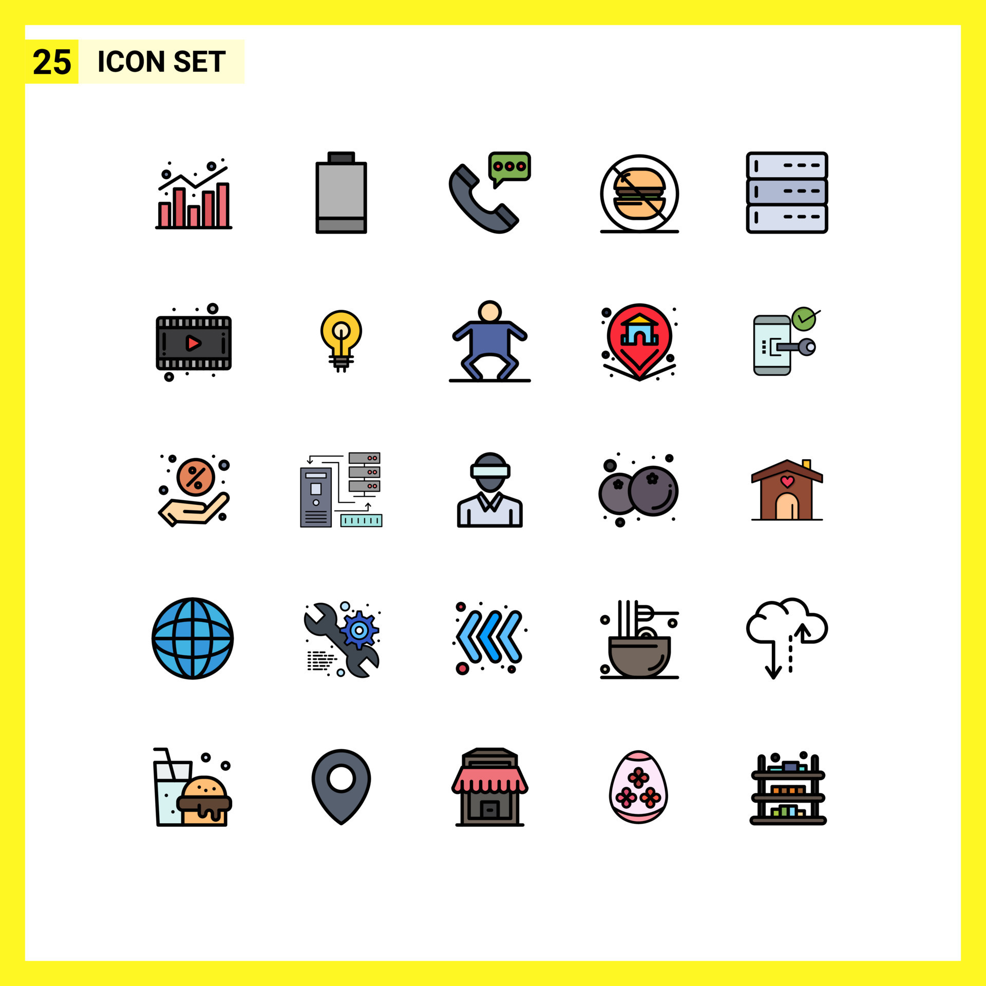 Filled line Flat Color Pack of 25 Universal Symbols of admin ...
