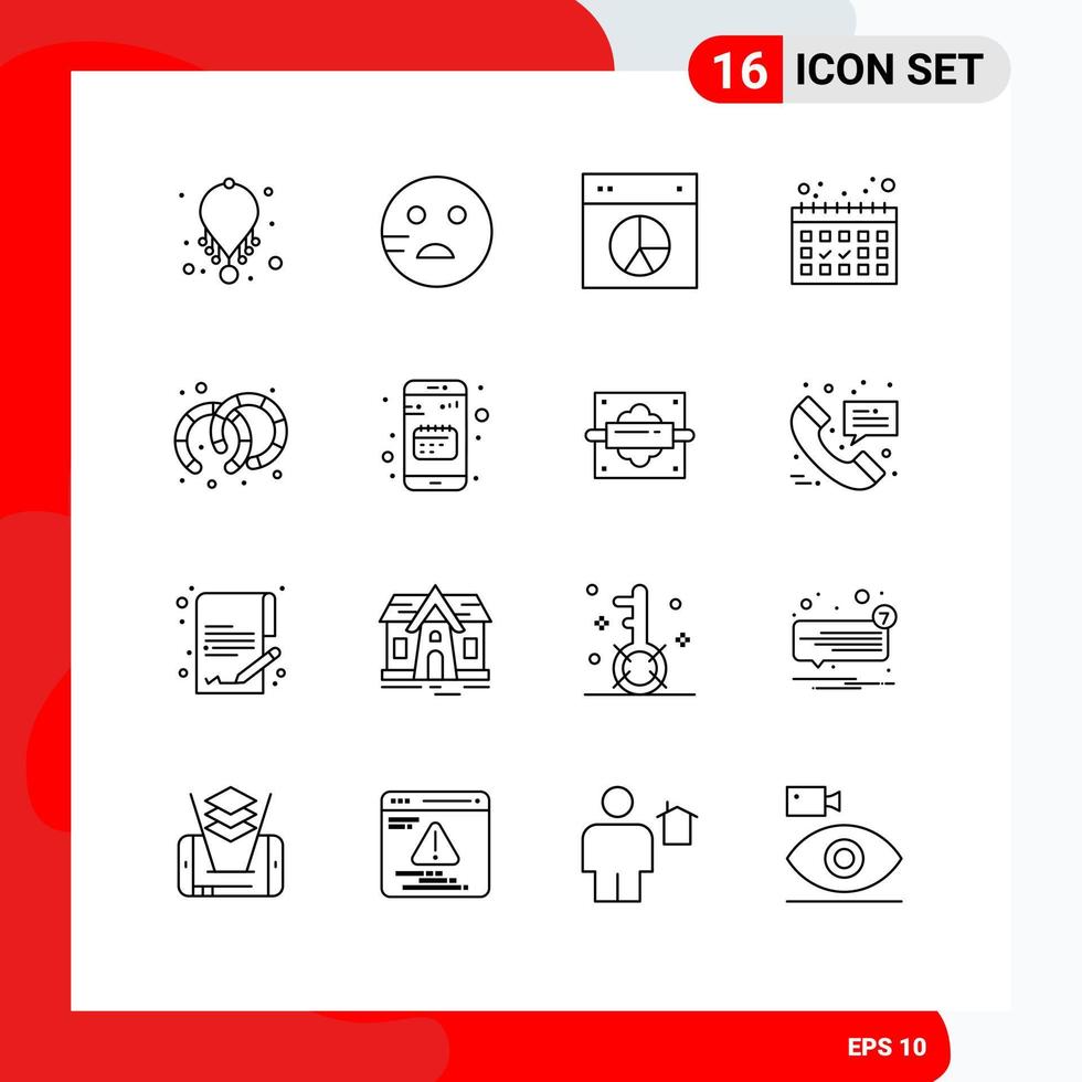 Set of 16 Commercial Outlines pack for jewelry earrings design vacation calendar Editable Vector Design Elements